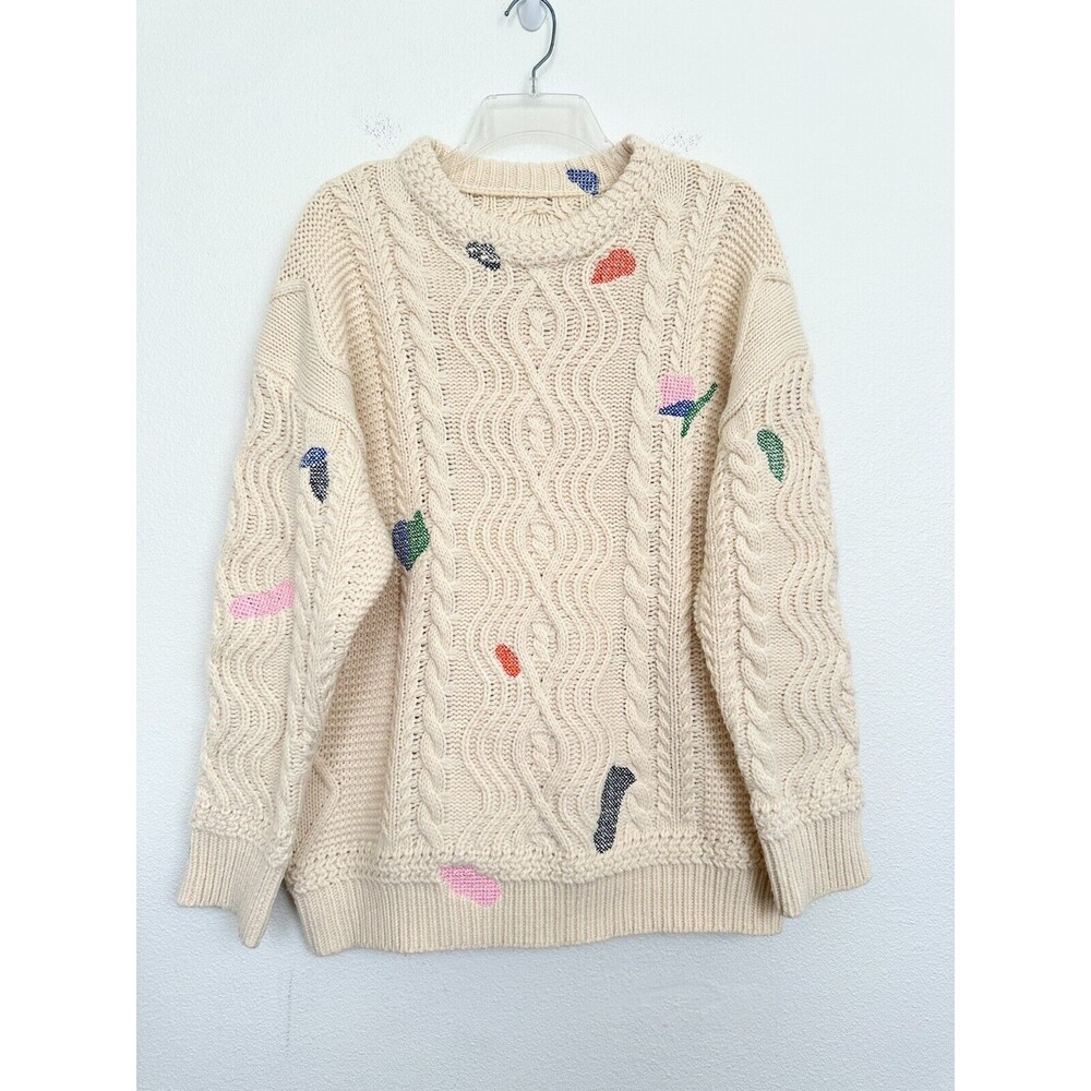 Ader Error Chunky Knit Patchwork Wool Cable Knit Sweater Ivory White Mens Medium